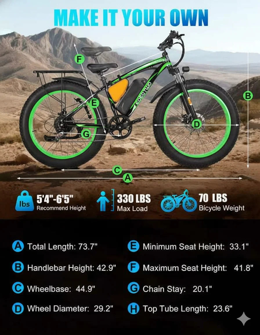 1000W Fat Tire Electric Bike With 48V 20Ah Battery