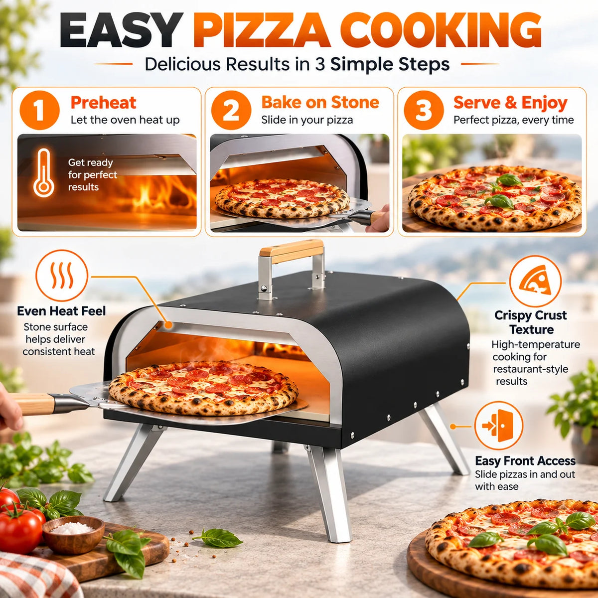 Portable Outdoor Propane Pizza Oven With Pizza Stone
