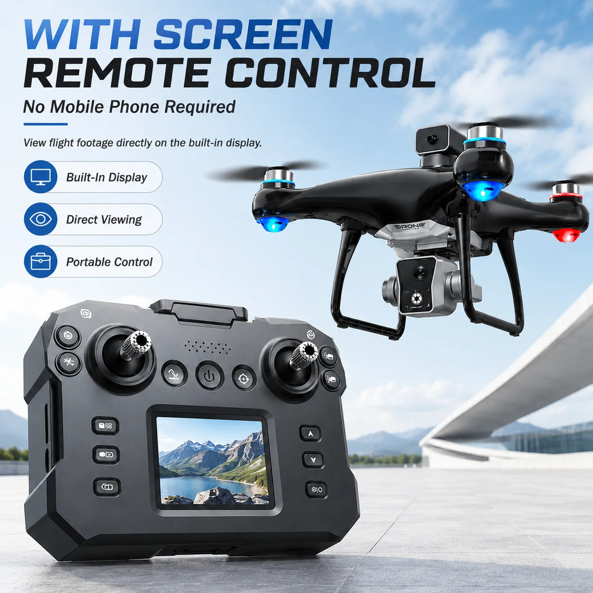 ZNLYRION Brushless Drone With Screen Remote and Dual HD Cameras