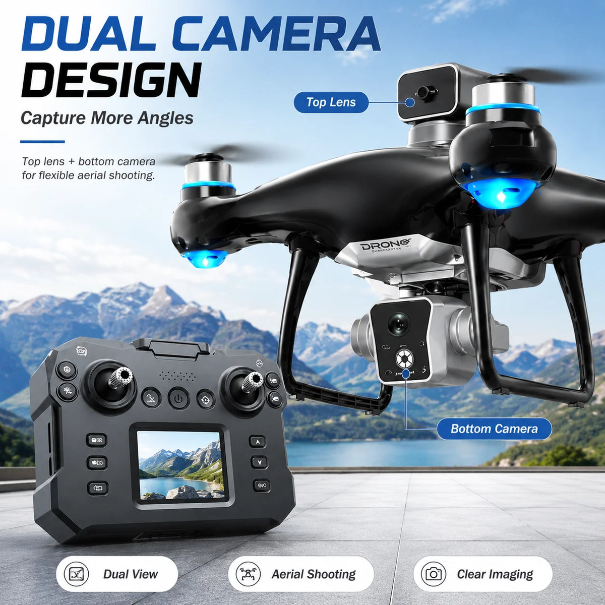 ZNLYRION Brushless Drone With Screen Remote and Dual HD Cameras