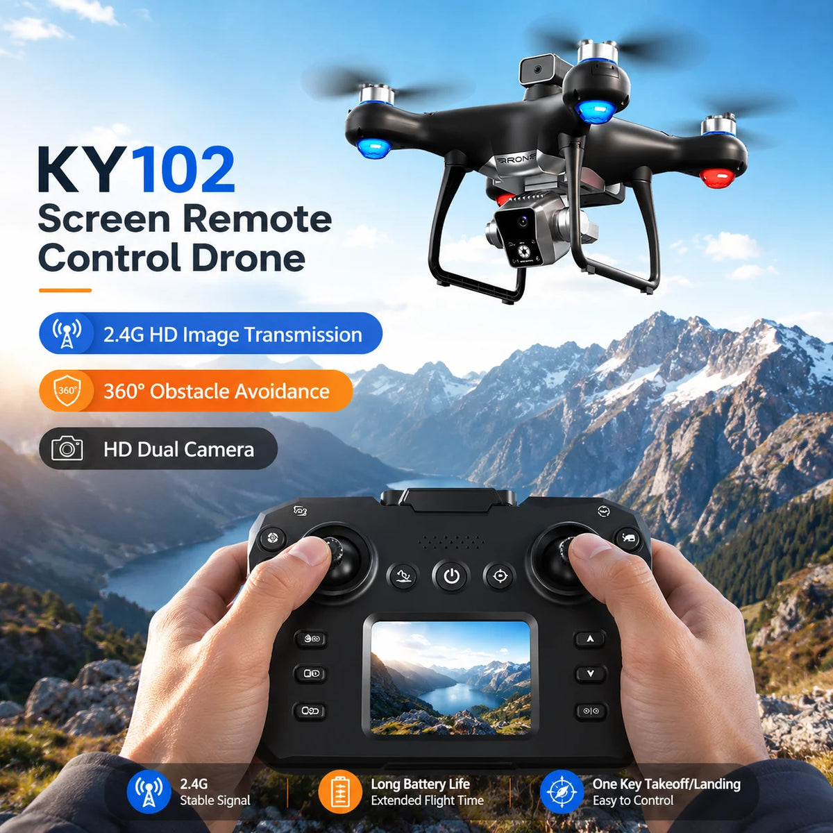 ZNLYRION Brushless Drone With Screen Remote and Dual HD Cameras