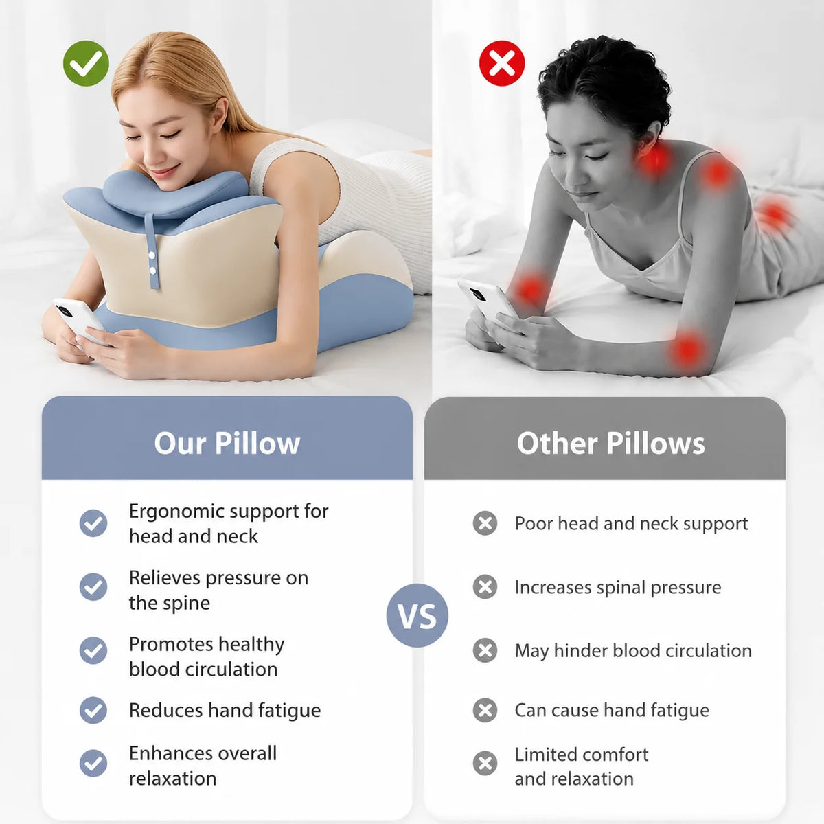 Ergonomic Memory Foam Reading Pillow With Removable Headrest For Bed Comfort