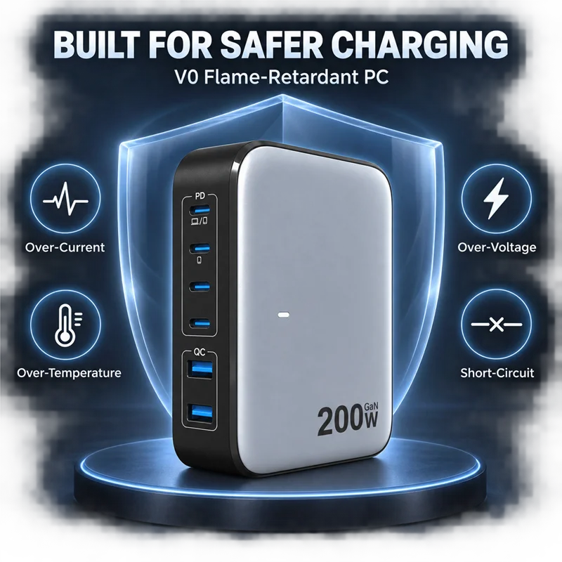 Desktop Charger With Five USB Ports For Phones And Laptops