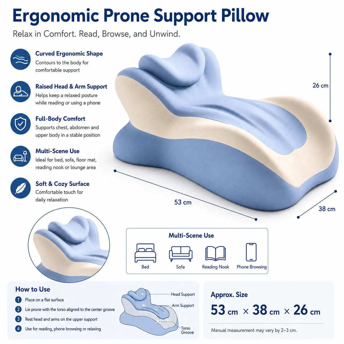 Ergonomic Memory Foam Reading Pillow With Removable Headrest For Bed Comfort