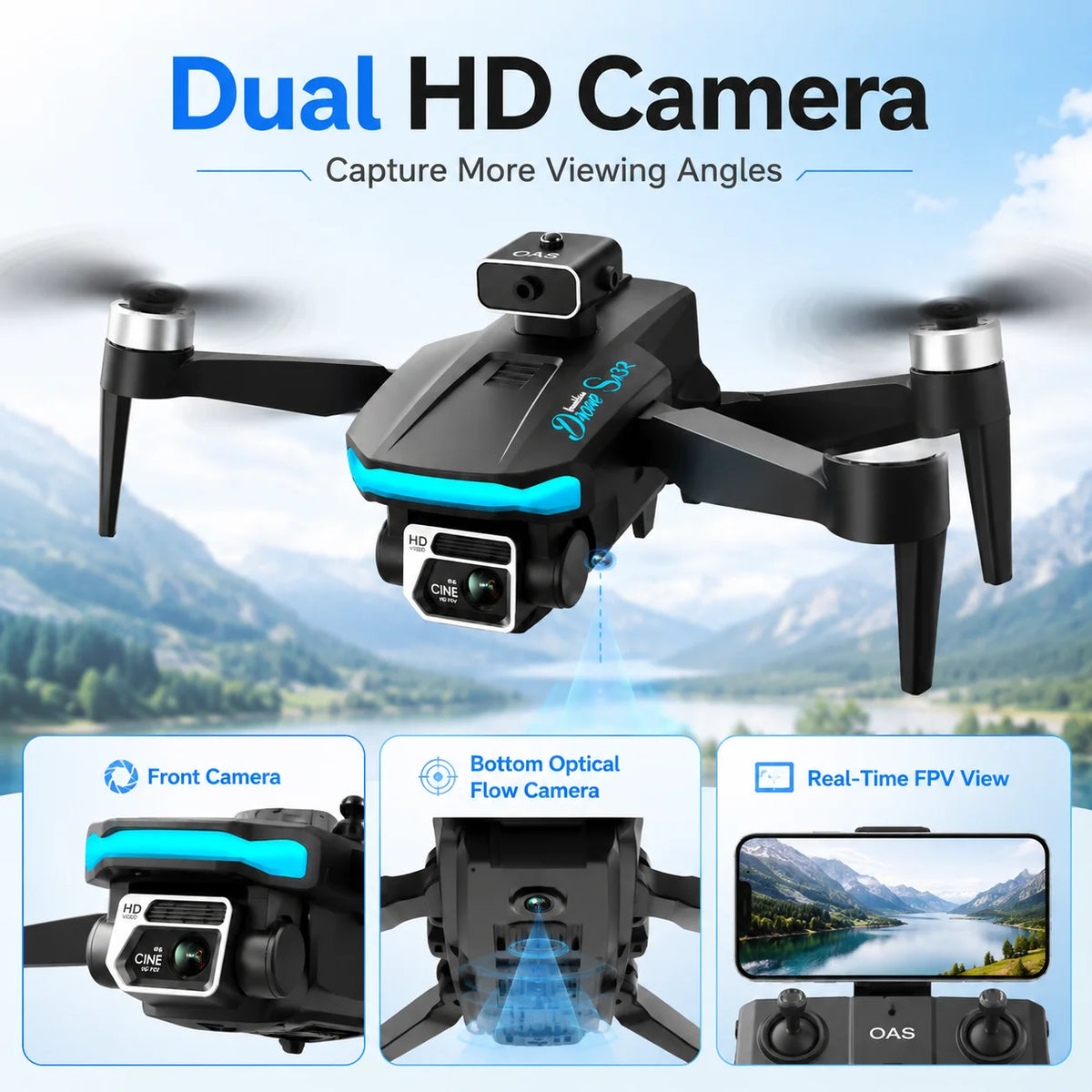 ZNLYRION Dual Camera Foldable RC Drone With Optical Flow Hover