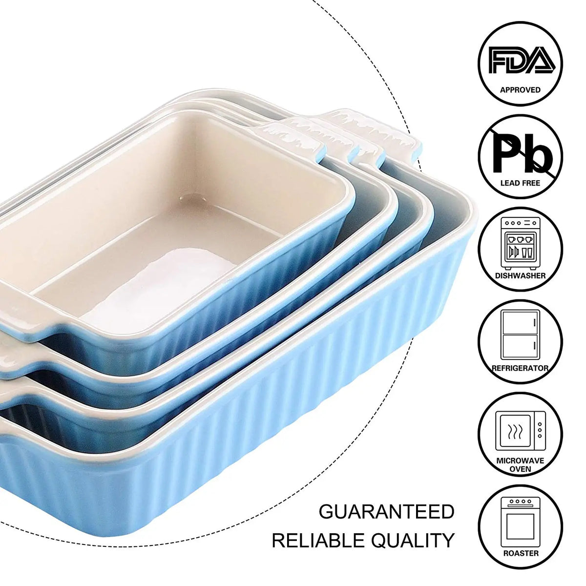 MALACASA Ceramic Baking Dish Set With Handles For Casseroles and Pies