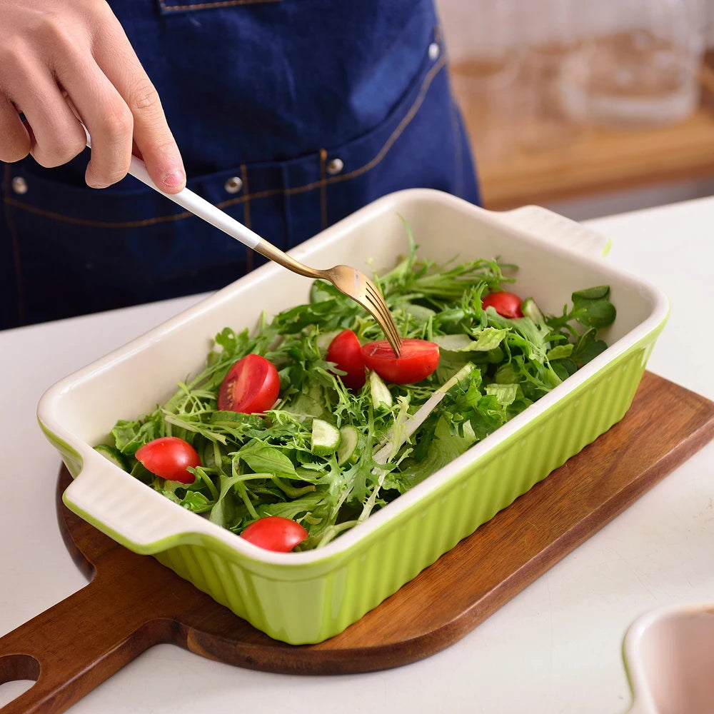 MALACASA Ceramic Baking Dish Set With Handles For Casseroles and Pies
