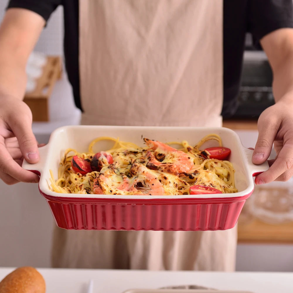 MALACASA Ceramic Baking Dish Set With Handles For Casseroles and Pies