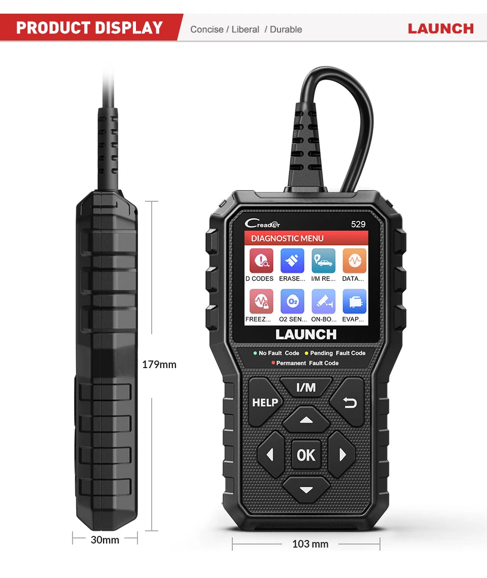 LAUNCH Creader 529 OBD2 Scanner Automotive Diagnostic Tool OBDII Code Reader Fault Code Read OBD Scan DIY Code Reader CR529