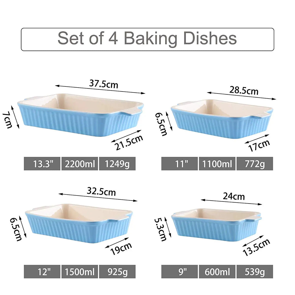 MALACASA Ceramic Baking Dish Set With Handles For Casseroles and Pies