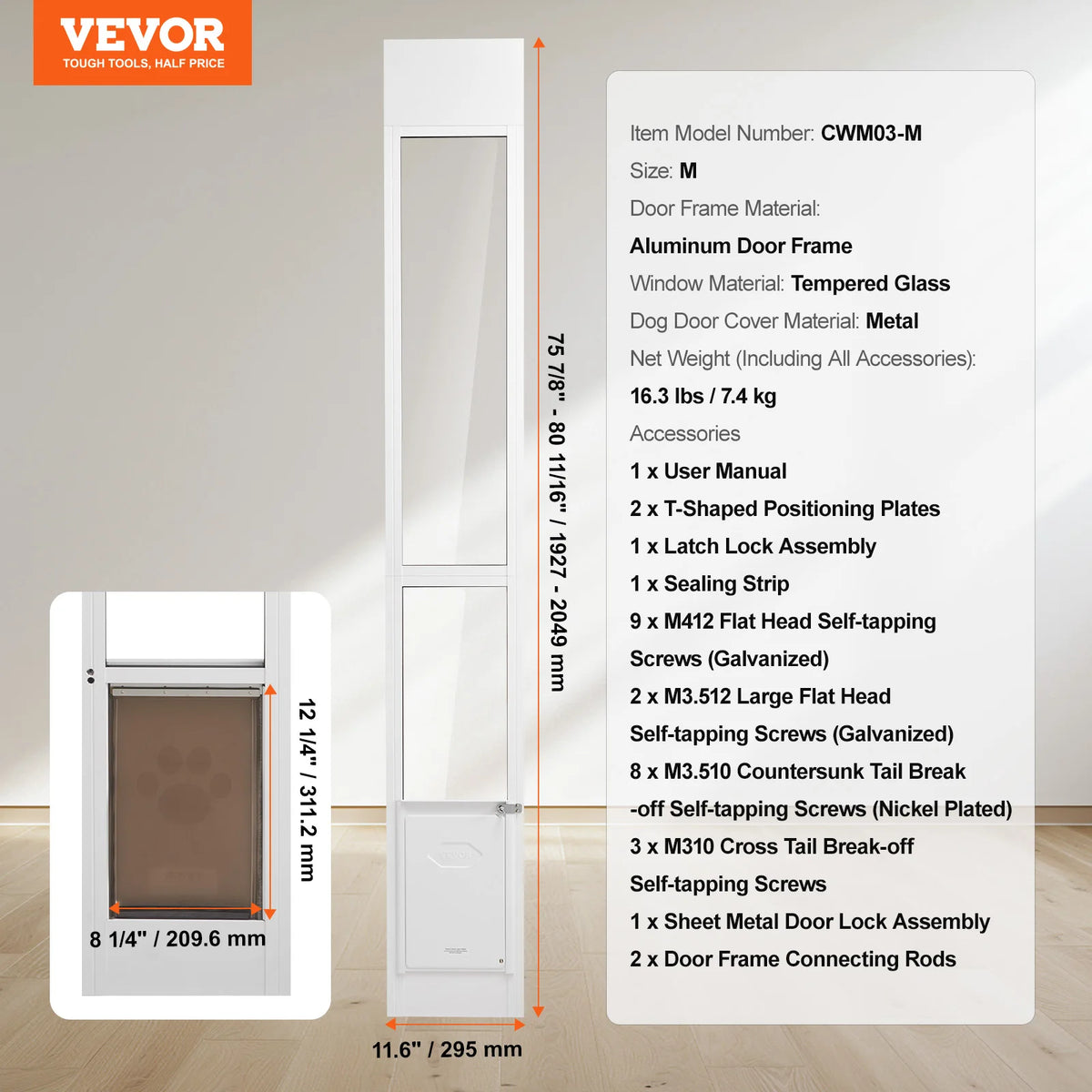 SucceBuy Sliding Glass Door Pet Door Adjustable Height Aluminum Frame
