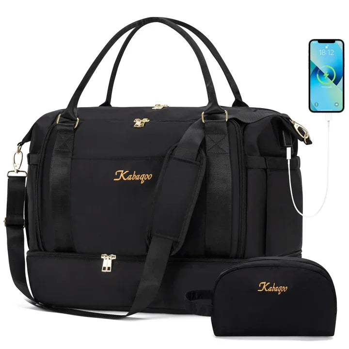 Kabaqoo Waterproof Travel Bag With Wet Dry Compartments USB Port