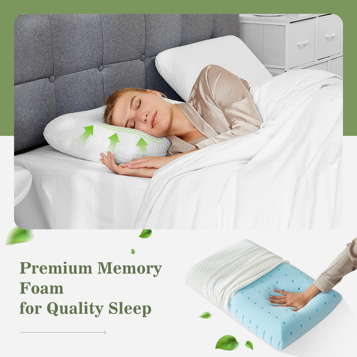 JHK Two Piece Cooling Memory Foam Pillows With Washable Covers