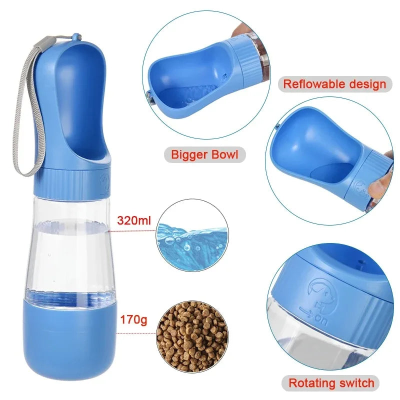 Portable Two In One Glass Pet Travel Water Bottle Dispenser