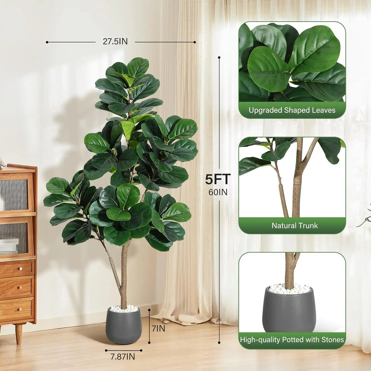 HiMISS Artificial Fiddle Leaf Fig Tree With Decorative Planter