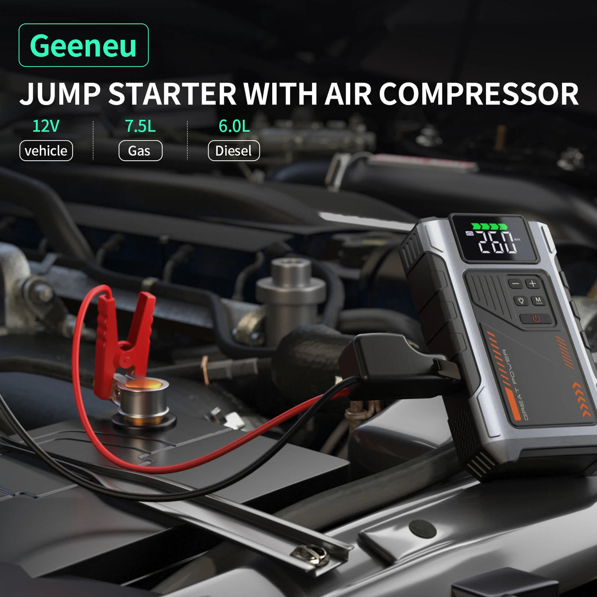 Geeneu Car Jump Starter With Air Compressor And Tire Inflator