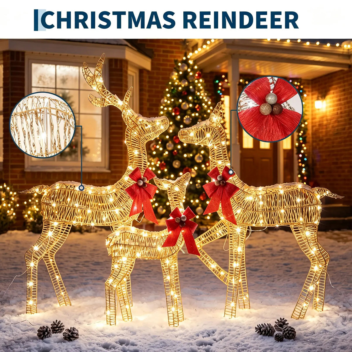 Lighted Christmas Deer Family Outdoor Decoration Set With LED Lights