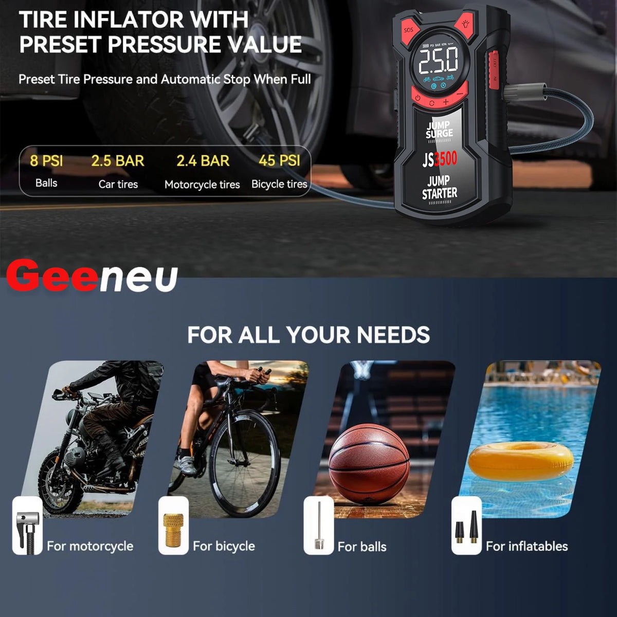 PAIVIROKU Multifunctional Air Pump Jump Starter With Digital Inflator