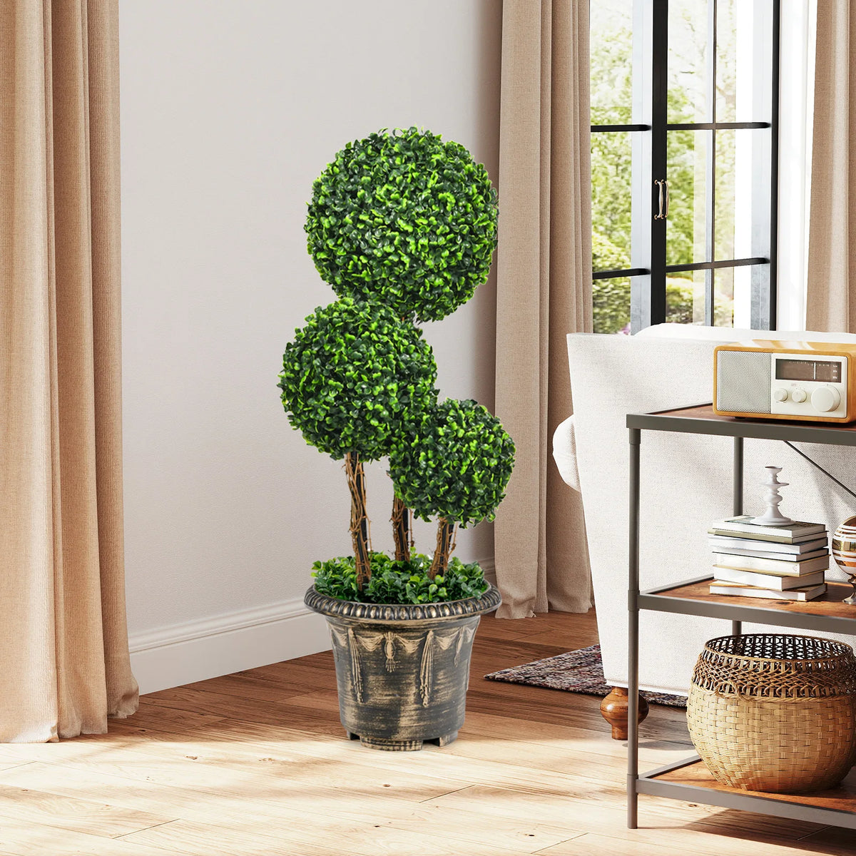 LIFEZEAL Artificial Triple Ball Topiary Tree Indoor Outdoor UV Resistant
