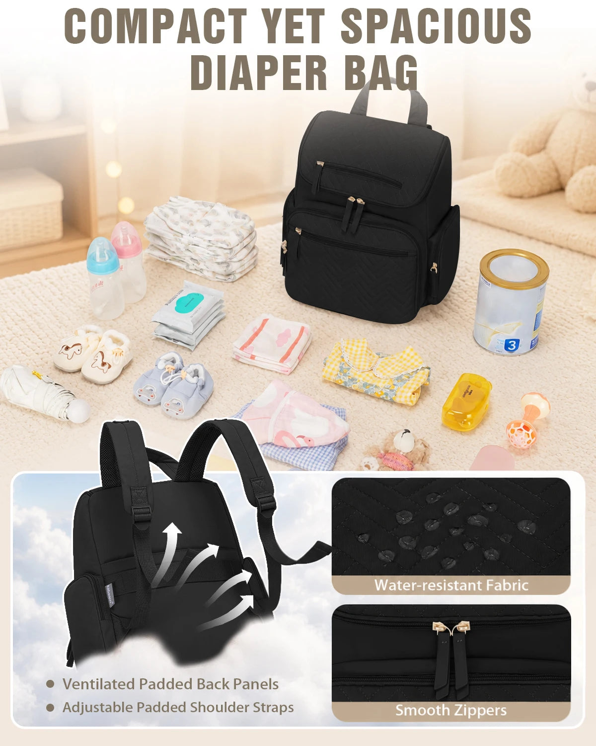 Kabaqoo Waterproof Diaper Backpack With Changing Pad And Organizer Pouches
