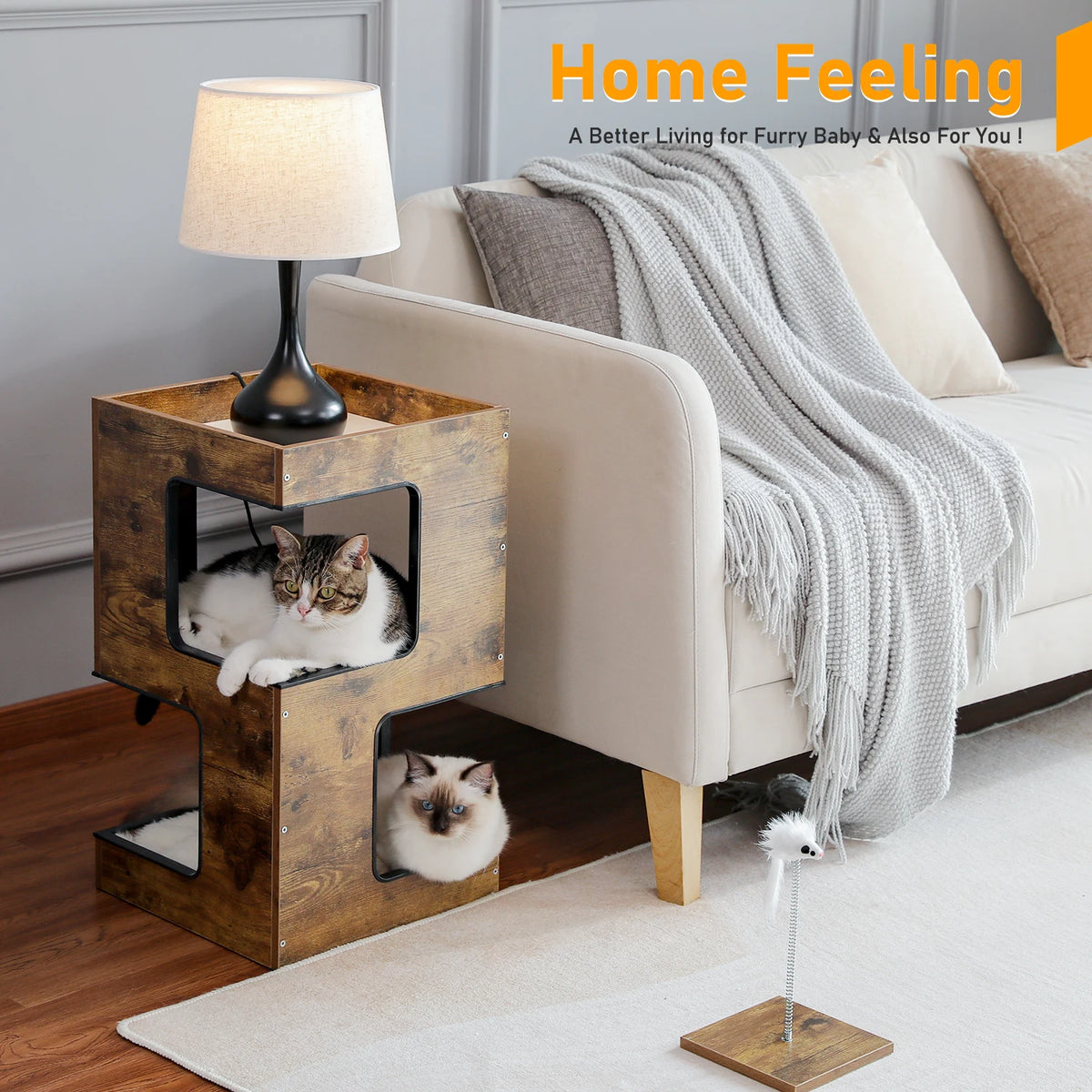 PAWZ Road Wooden Cat Condo With Scratching Pad And Bed