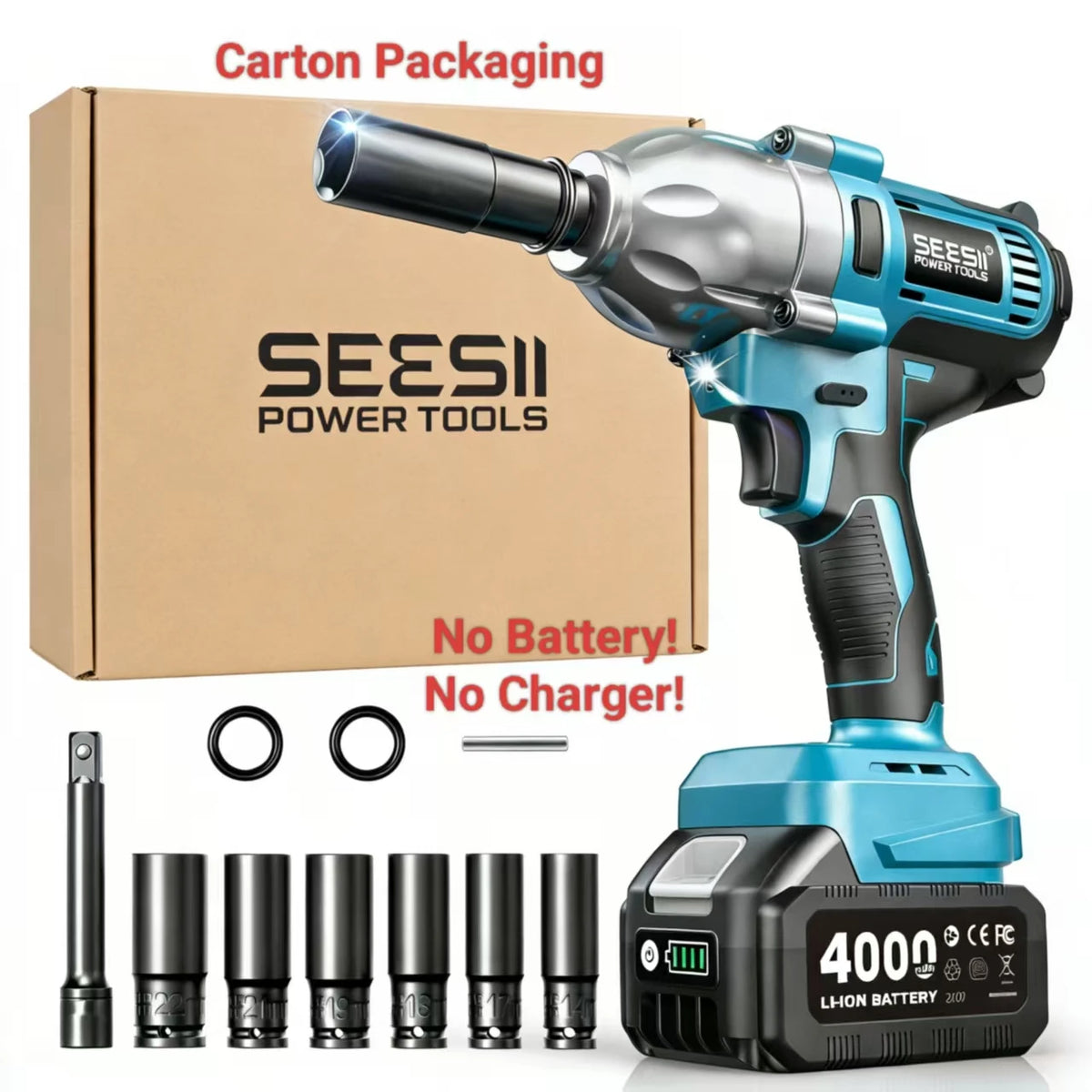 Seesii Brushless Cordless Impact Wrench With LED Light Kit