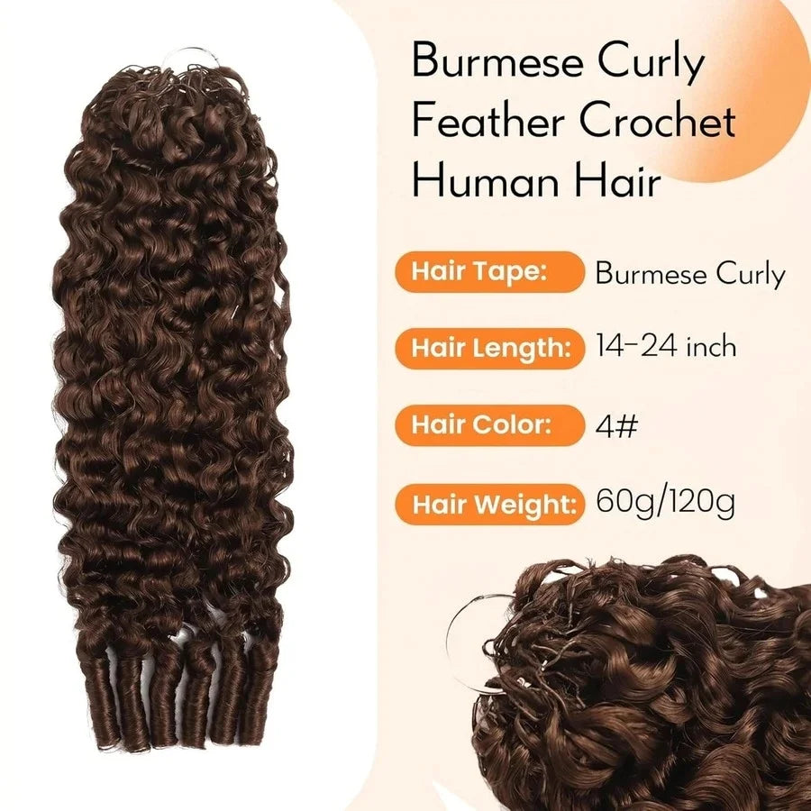 SIXQUEEN Feathered Burmese Curly Crochet Human Hair Extensions