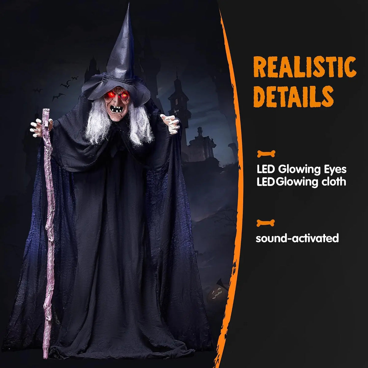 Joyfy Animated Witch Halloween Prop With Sound And Illuminated Eyes