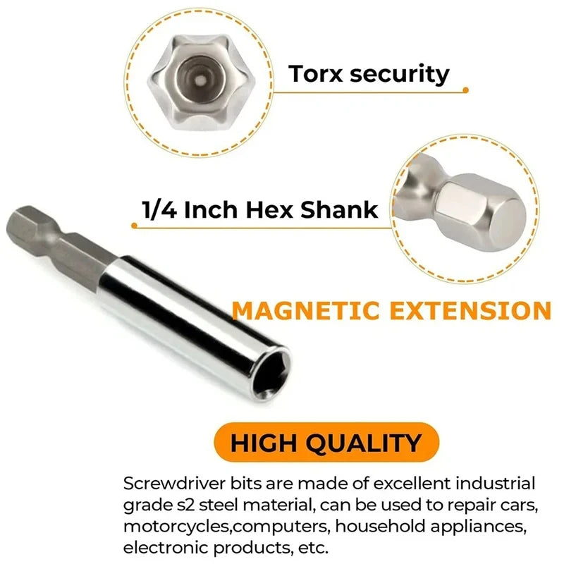 Security Screwdriver Bit Set With Magnetic Extension Holder
