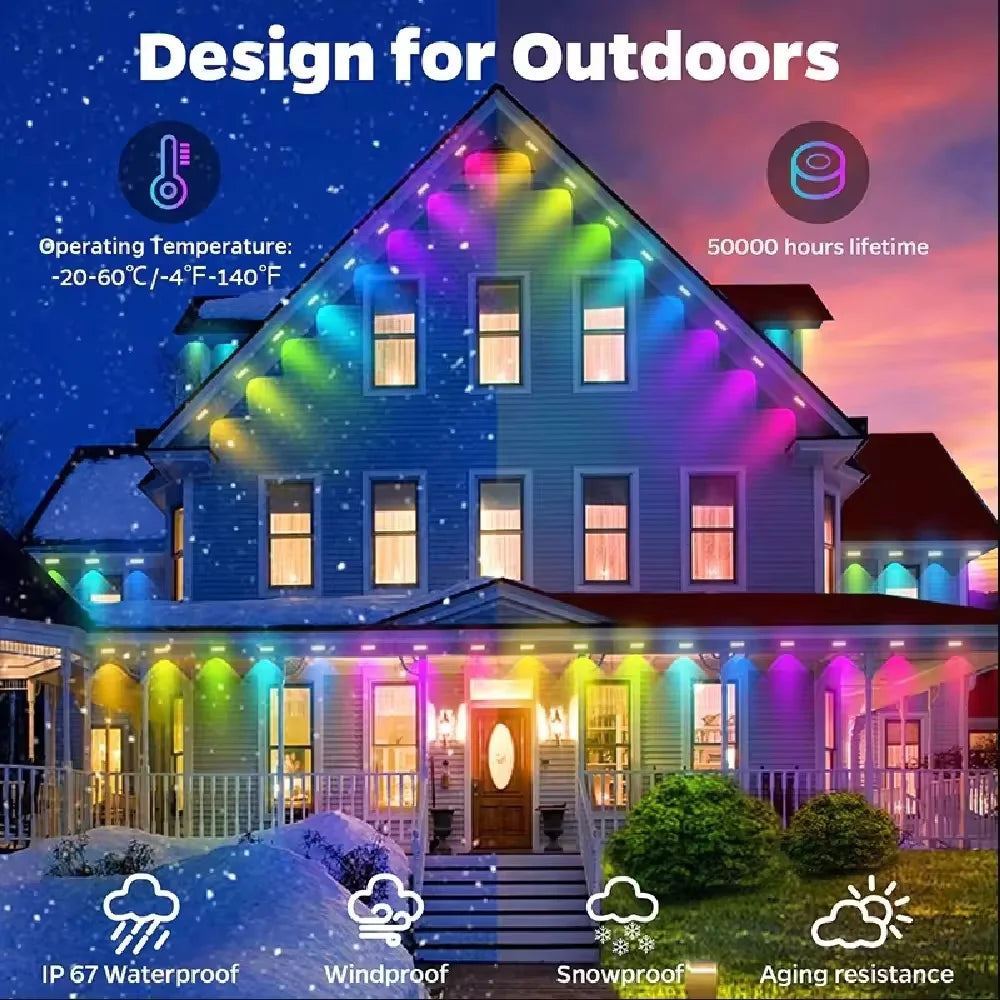 RGBIC Permanent Outdoor LED Eave Lights With App Music Sync
