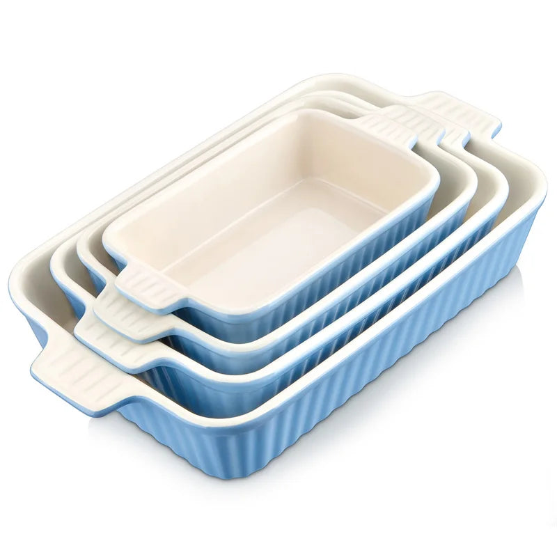 MALACASA Ceramic Baking Dish Set With Handles For Casseroles and Pies