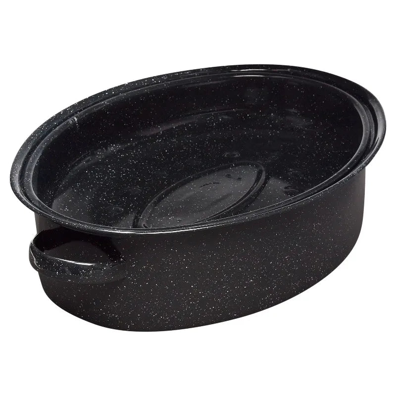 Covered Oval Steel Roasting Pan for Even Cooking and Browning