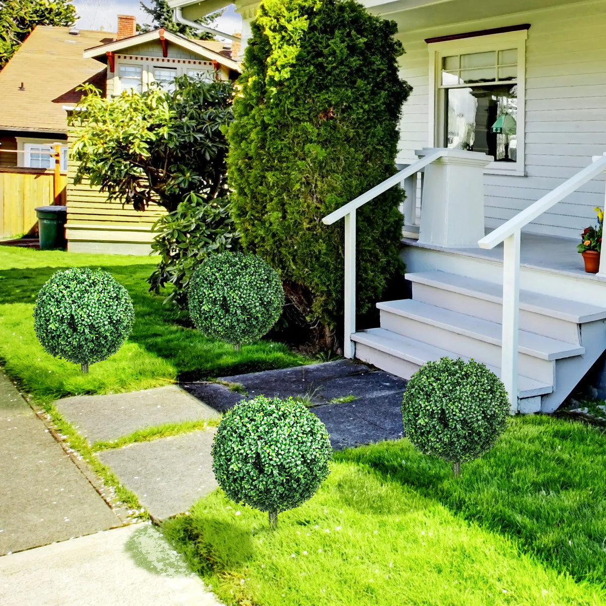 HOMCOM Artificial Boxwood Topiary Balls for Indoor Outdoor Decor