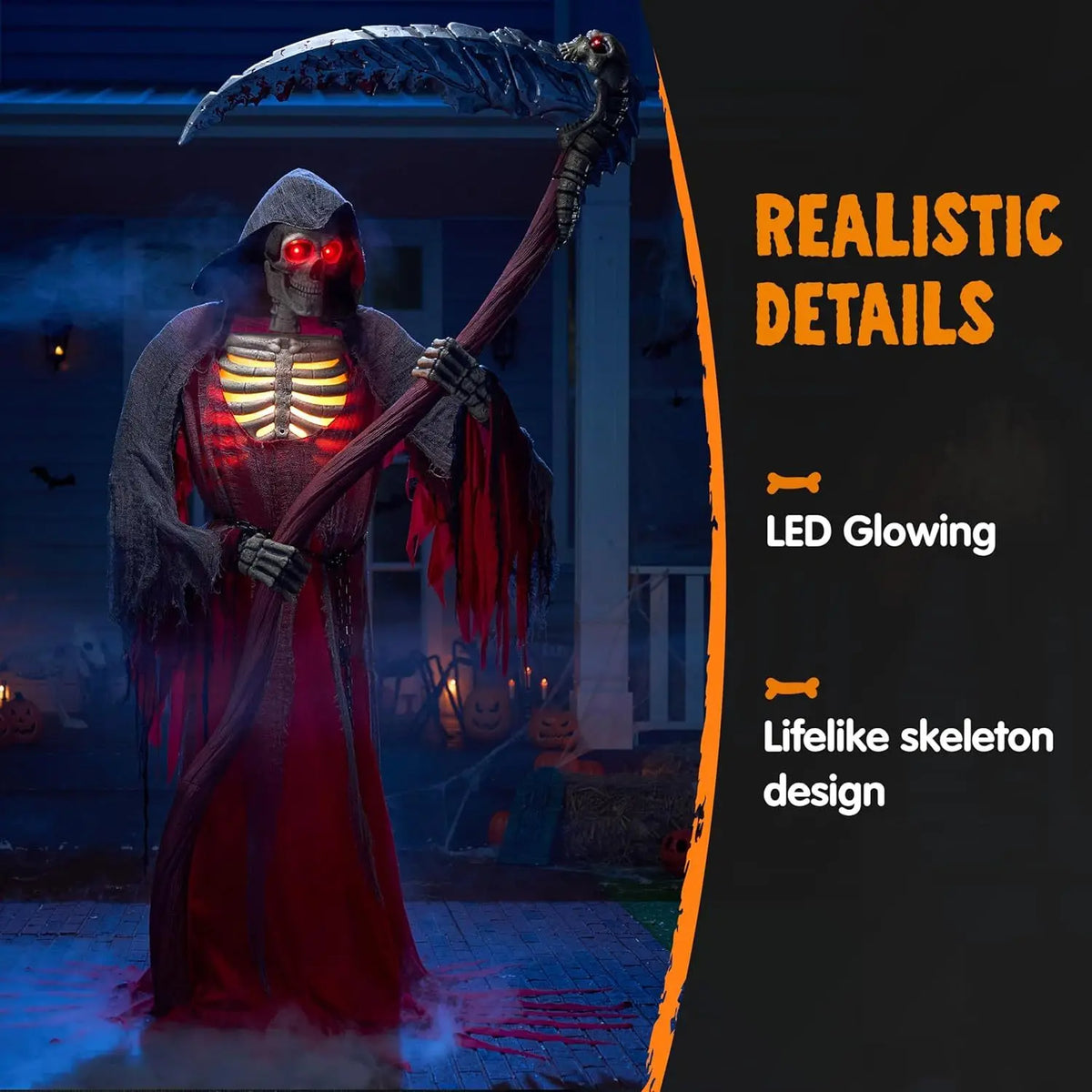 Animated Grim Reaper Halloween Decoration with Light and Infrared Sensor