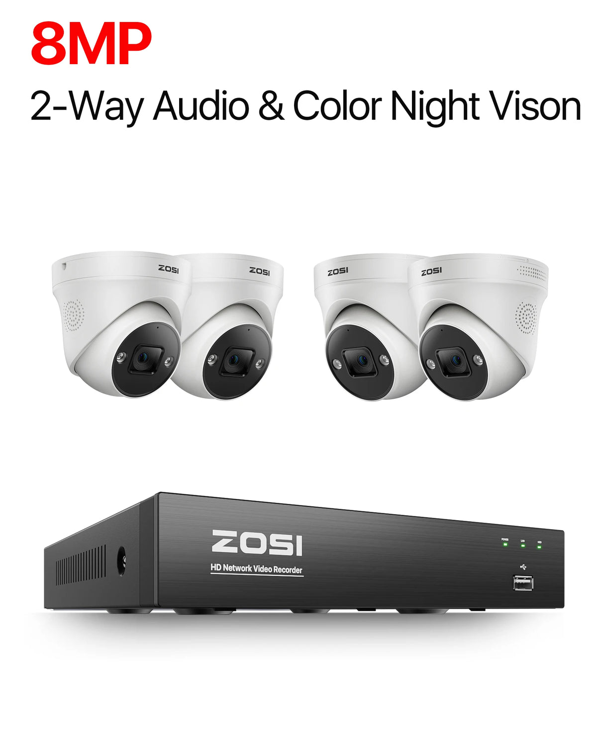 ZOSI 8MP PoE Camera System AI Detection And Night Vision