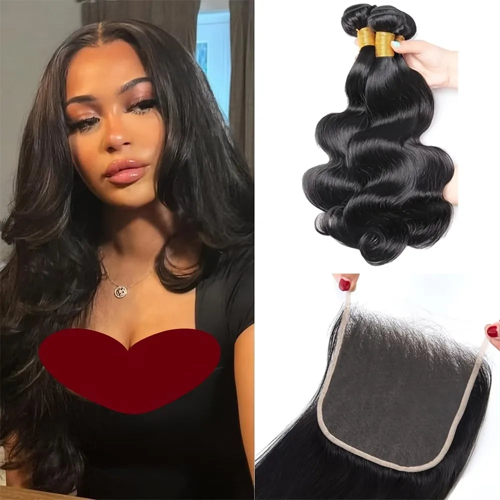 Gureimi Brazilian Body Wave Human Hair Bundles With Lace Closure