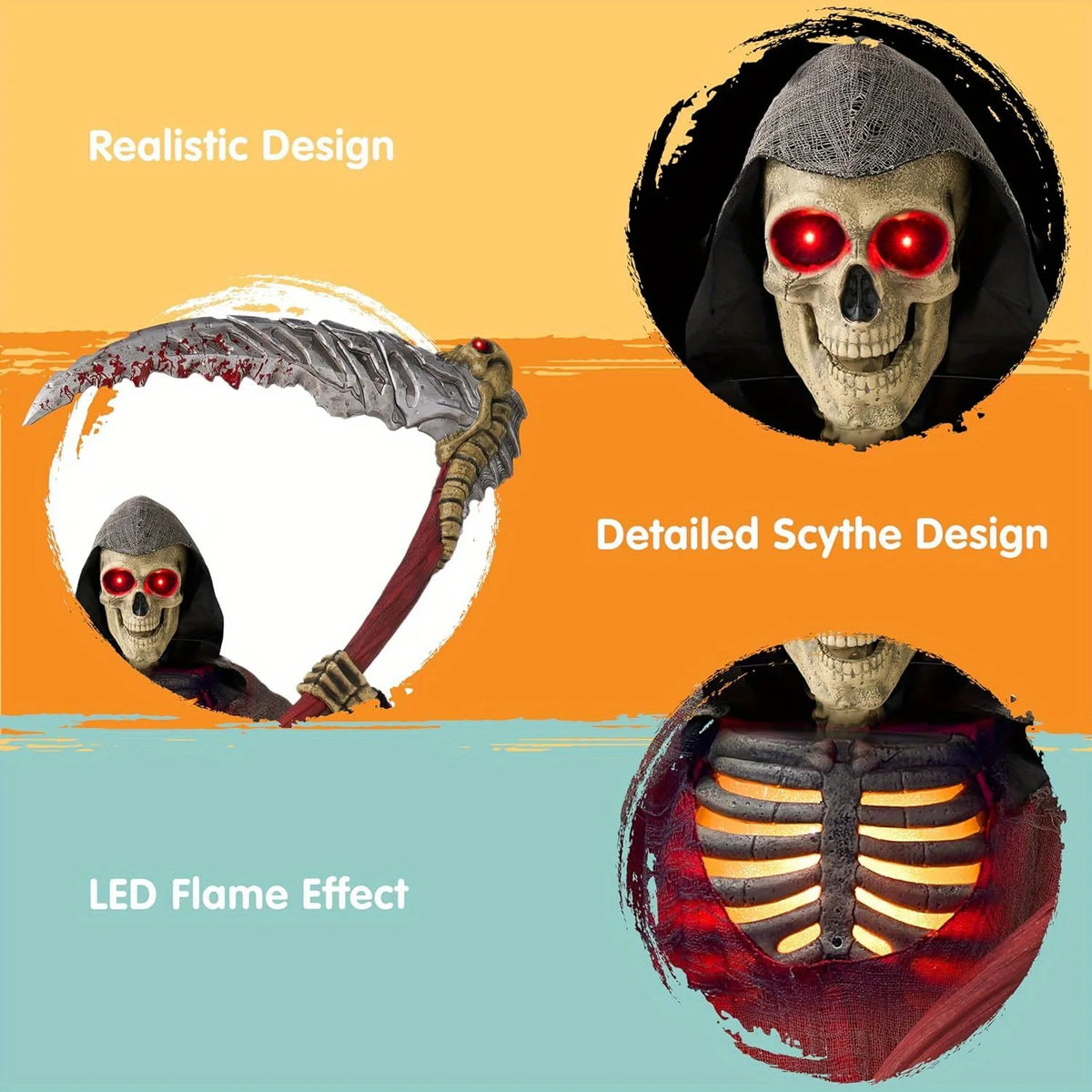 Animated Grim Reaper Halloween Decoration with Light and Infrared Sensor