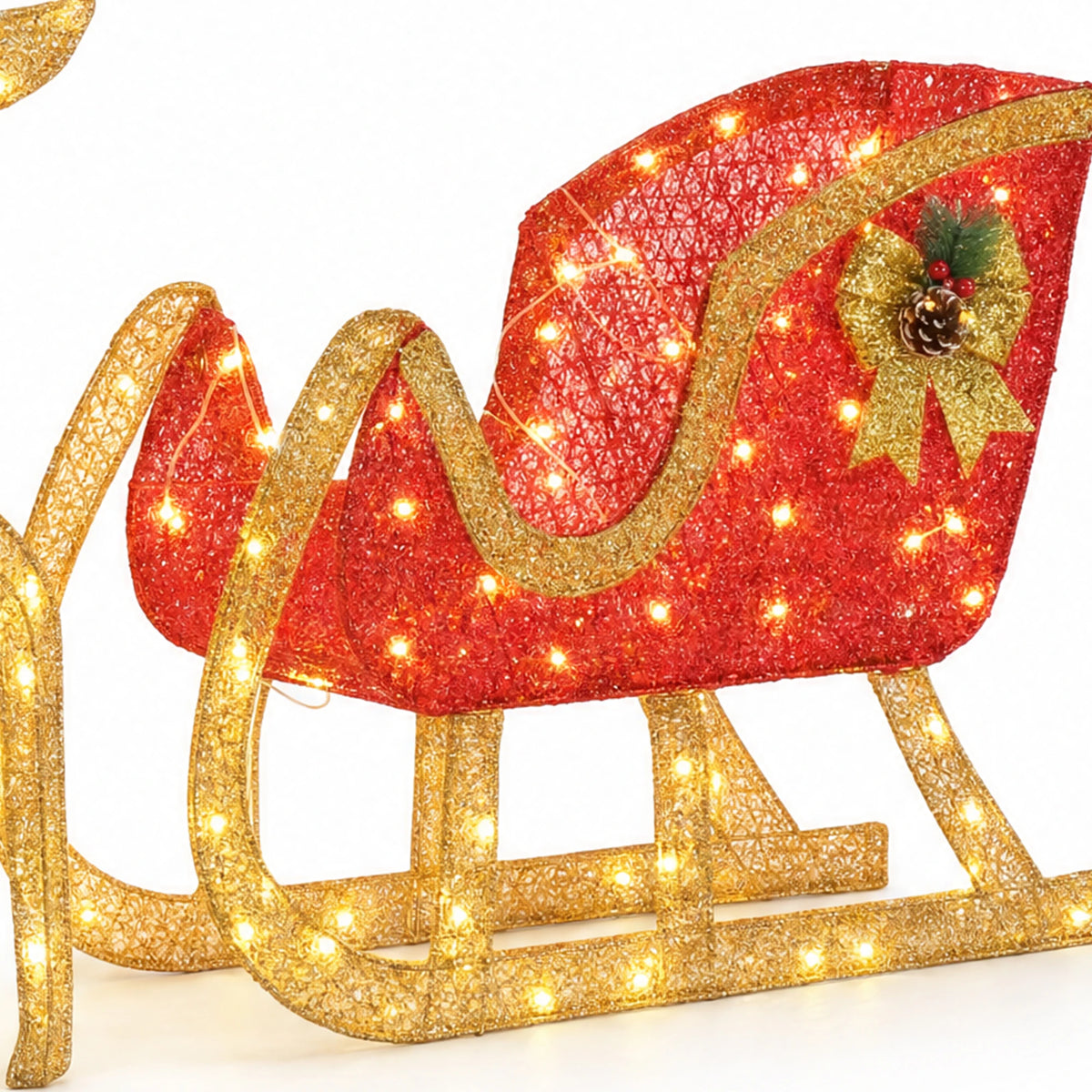 Lighted Christmas Reindeer And Sleigh Outdoor Holiday Decoration
