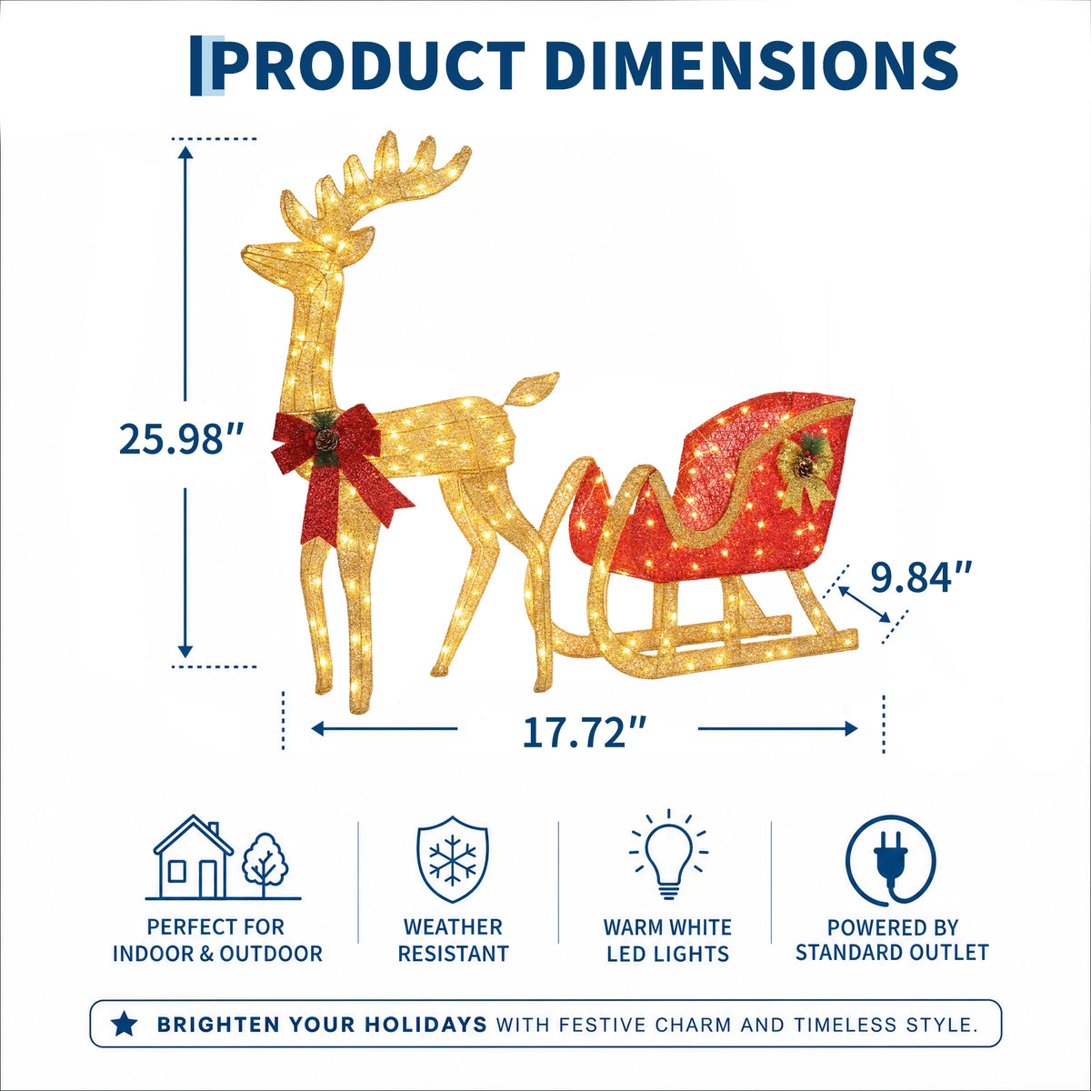 Lighted Christmas Reindeer And Sleigh Outdoor Holiday Decoration