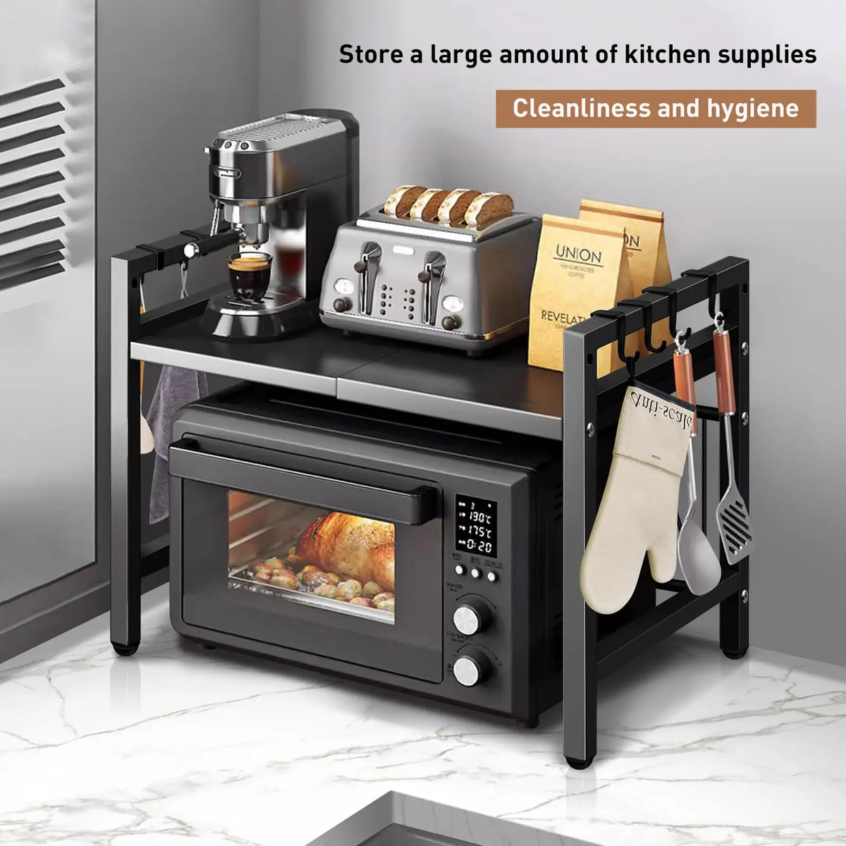 Expandable Microwave Shelf Organizer For Kitchen Countertop Storage