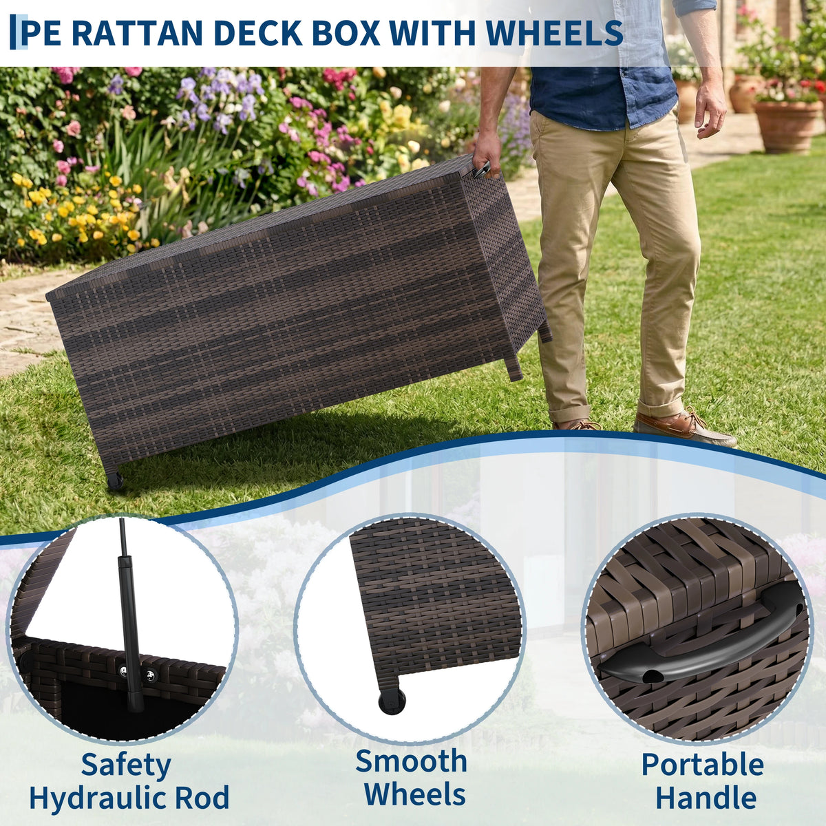 HiMISS Waterproof Outdoor Storage Chest With Wheels And Handles