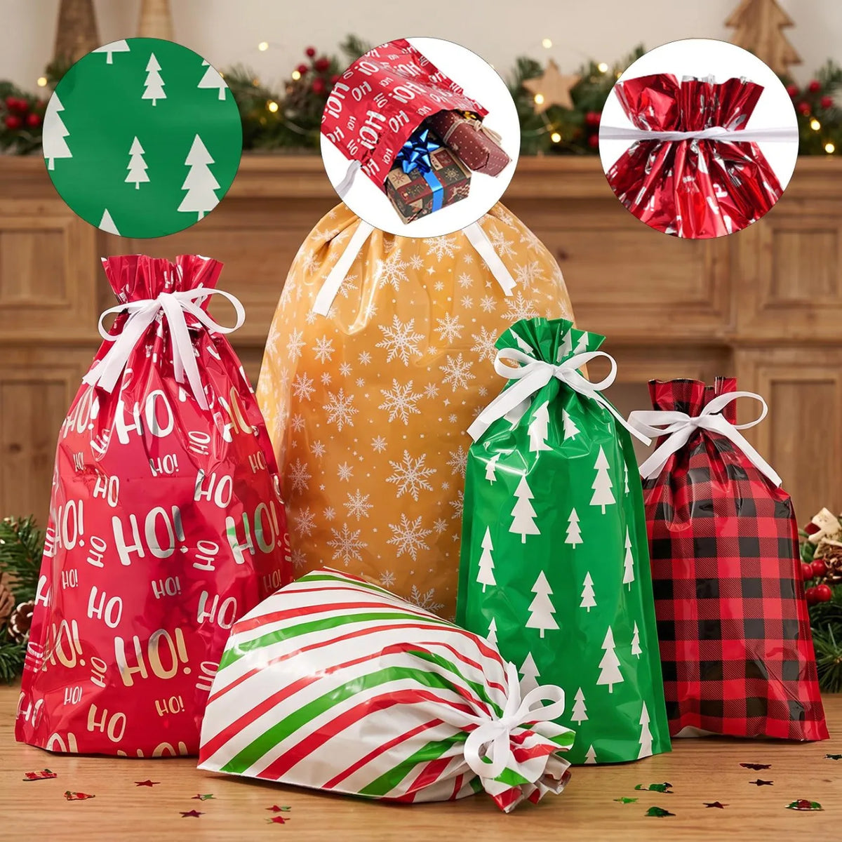 Joyfy Christmas Reusable Plastic Gift Bags For Presents And Favors