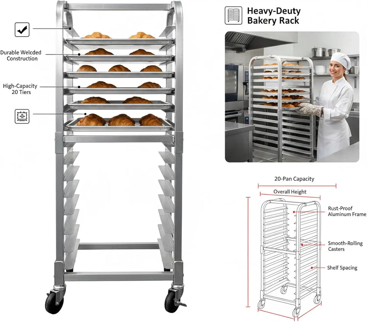 Garvee 20 Tier Aluminum Bun Pan Rack for Bakery Storage