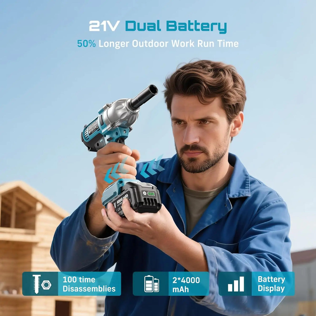 Seesii Brushless Cordless Impact Wrench With LED Light Kit