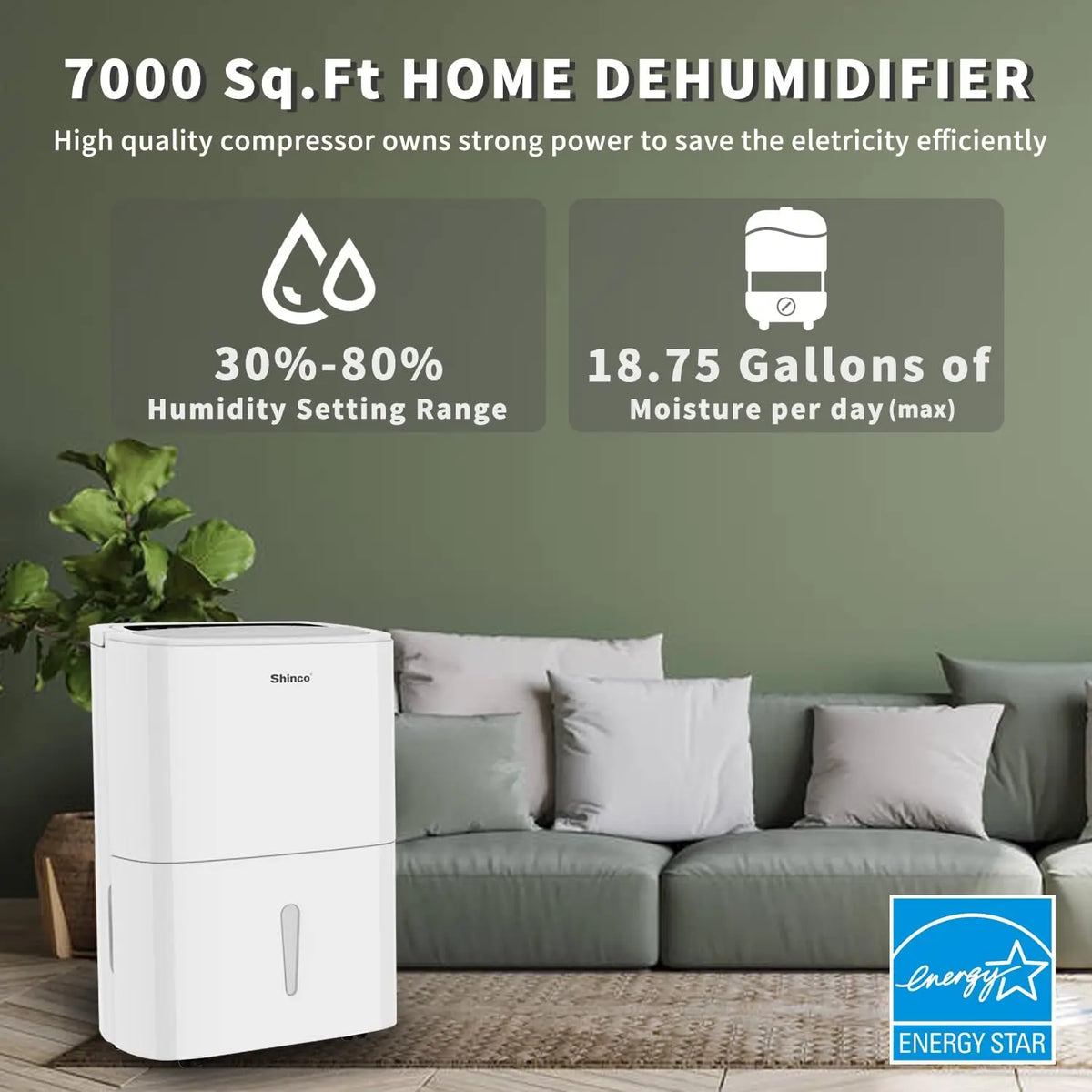 Shinco Energy Star Dehumidifier With Built In Pump
