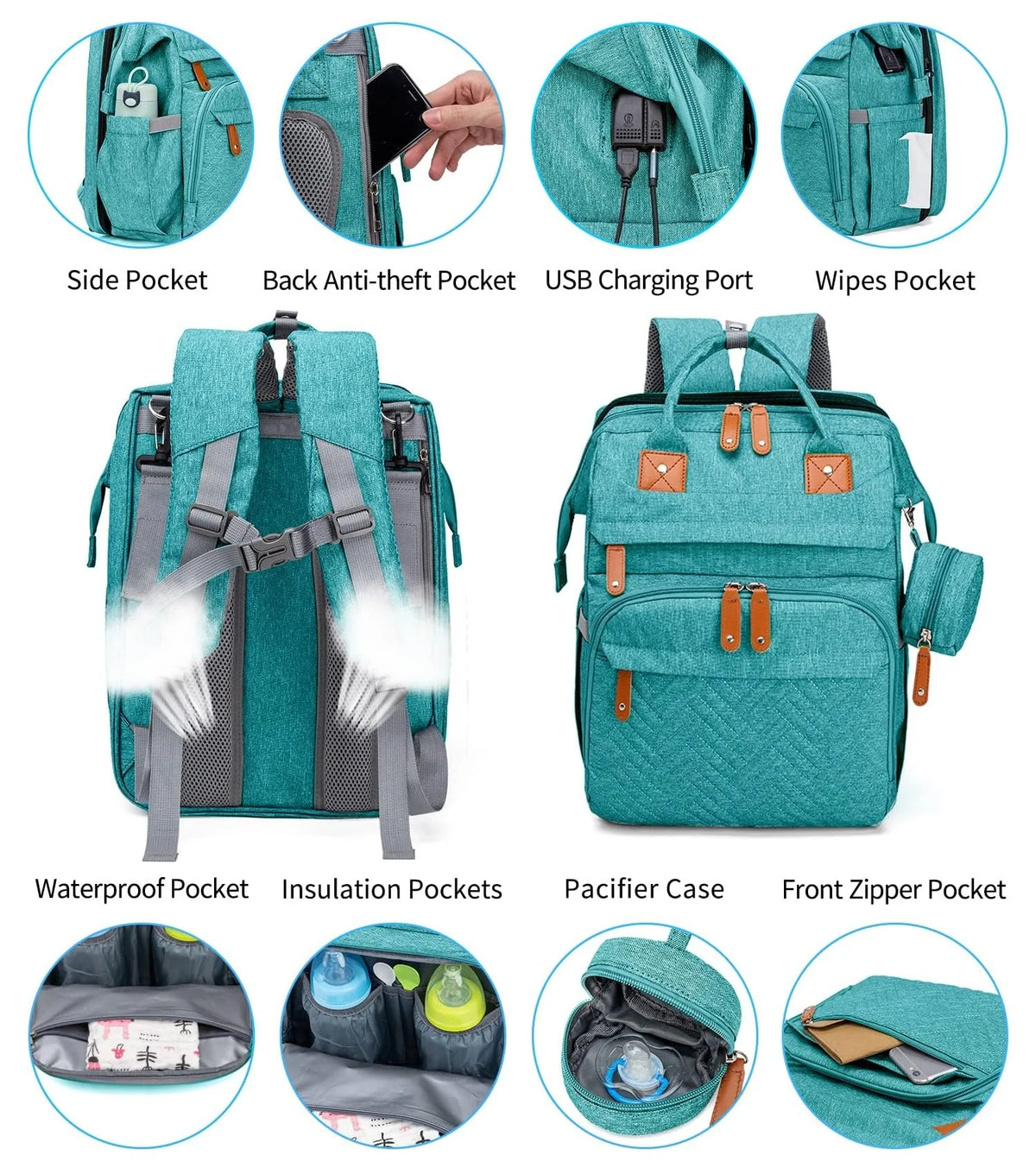 Kabaqoo Diaper Bag Backpack With Changing Station And USB Port