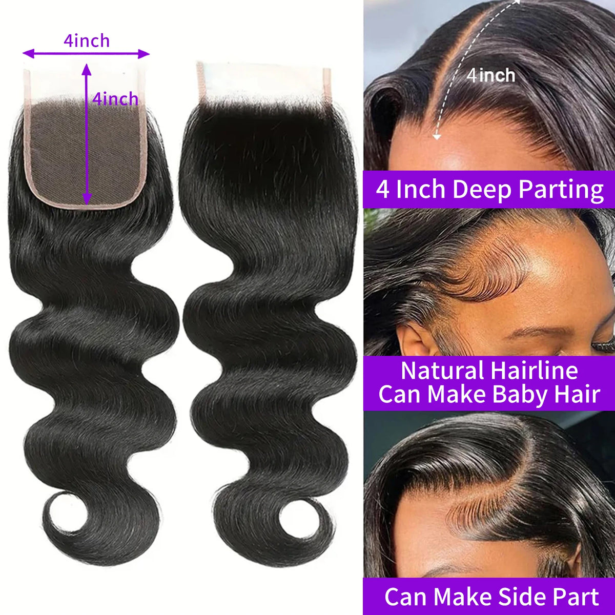 Gureimi Brazilian Body Wave Human Hair Bundles With Lace Closure