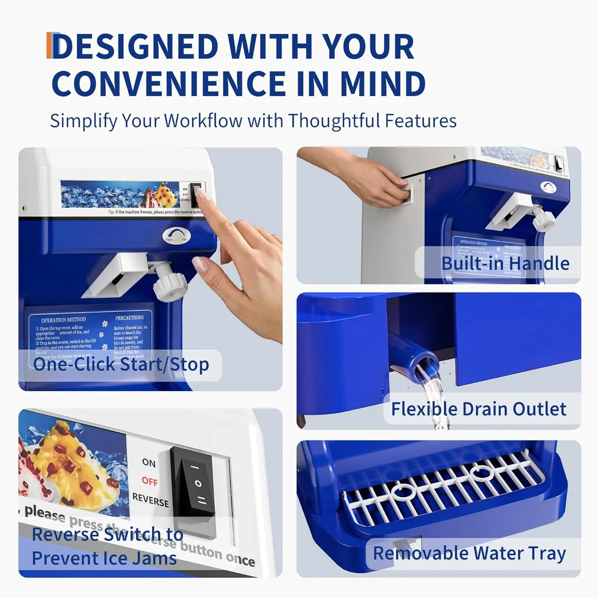 Commercial Electric Ice Shaver Crusher for Snow Cones and Desserts