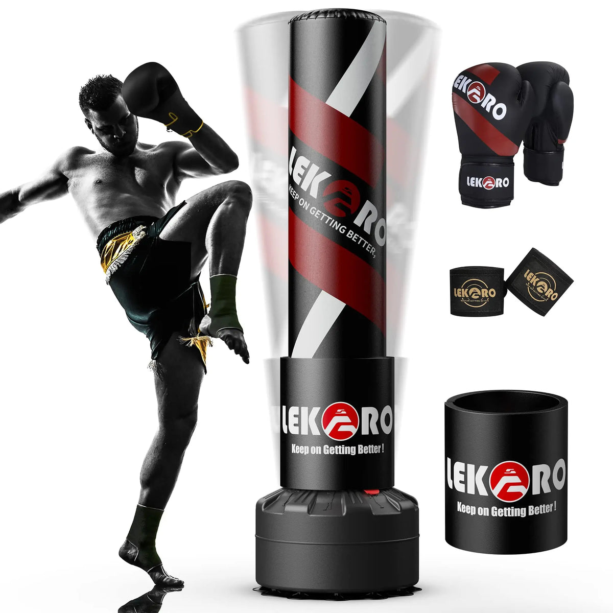 LEKARO Standing Boxing Bag With Gloves For Home Training