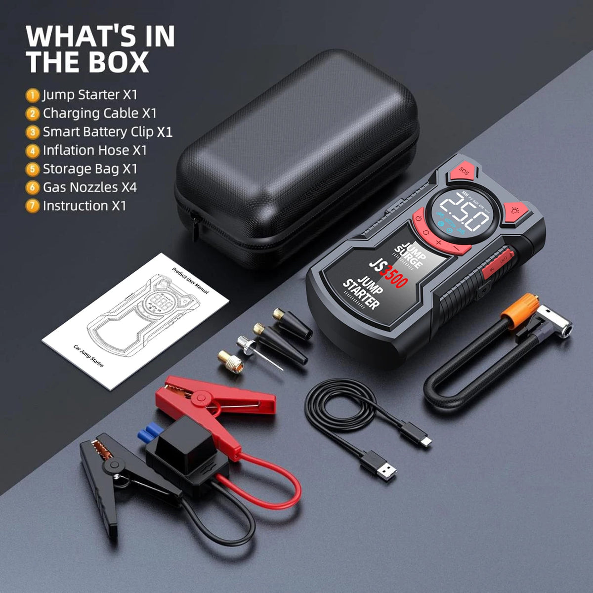 Paiviroku 5in1 Air Pump Jump Starter With 3000A Peak Tire Inflator